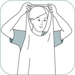How to don aprons - step 1