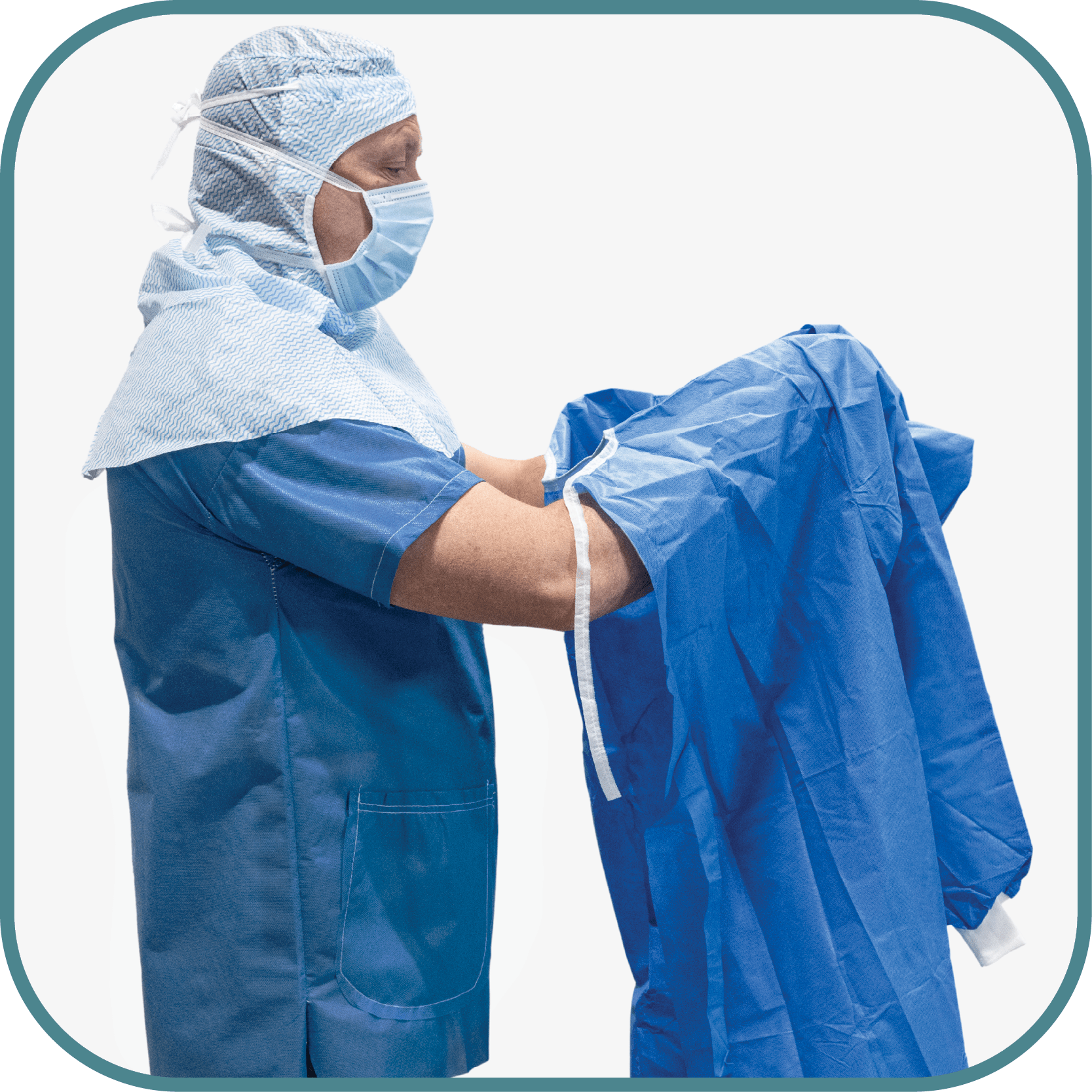 Donning guide OP-gowns with open back - Step 2