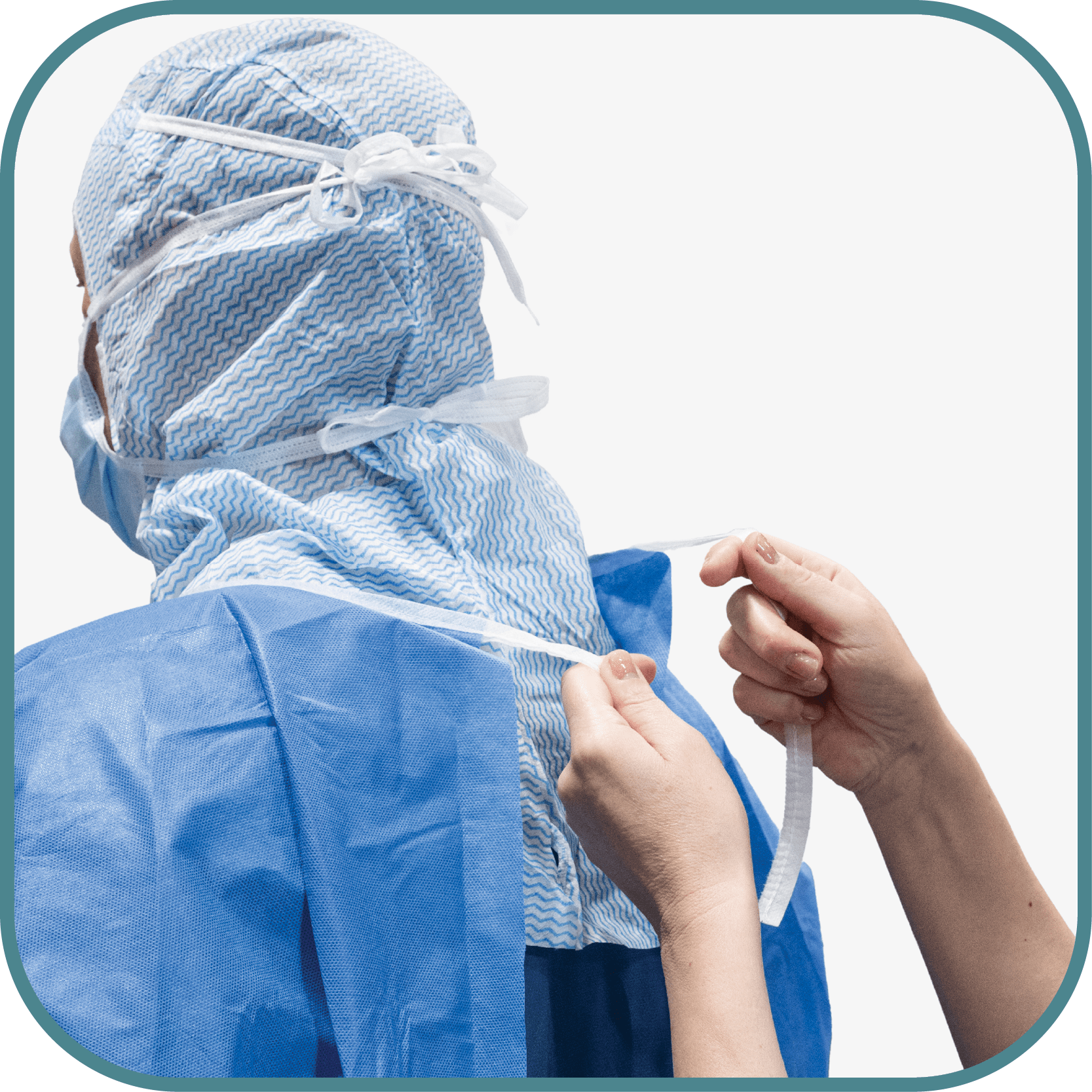 Donning guide OP-gowns with open back - Step 5