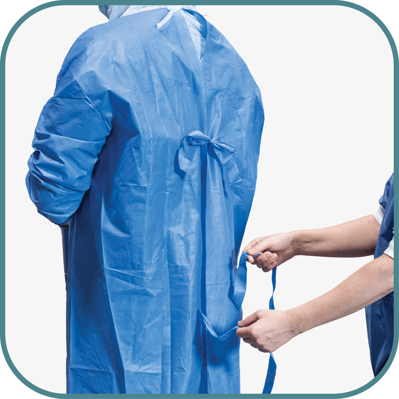 Donning guide OP-gowns with open back - Step 6