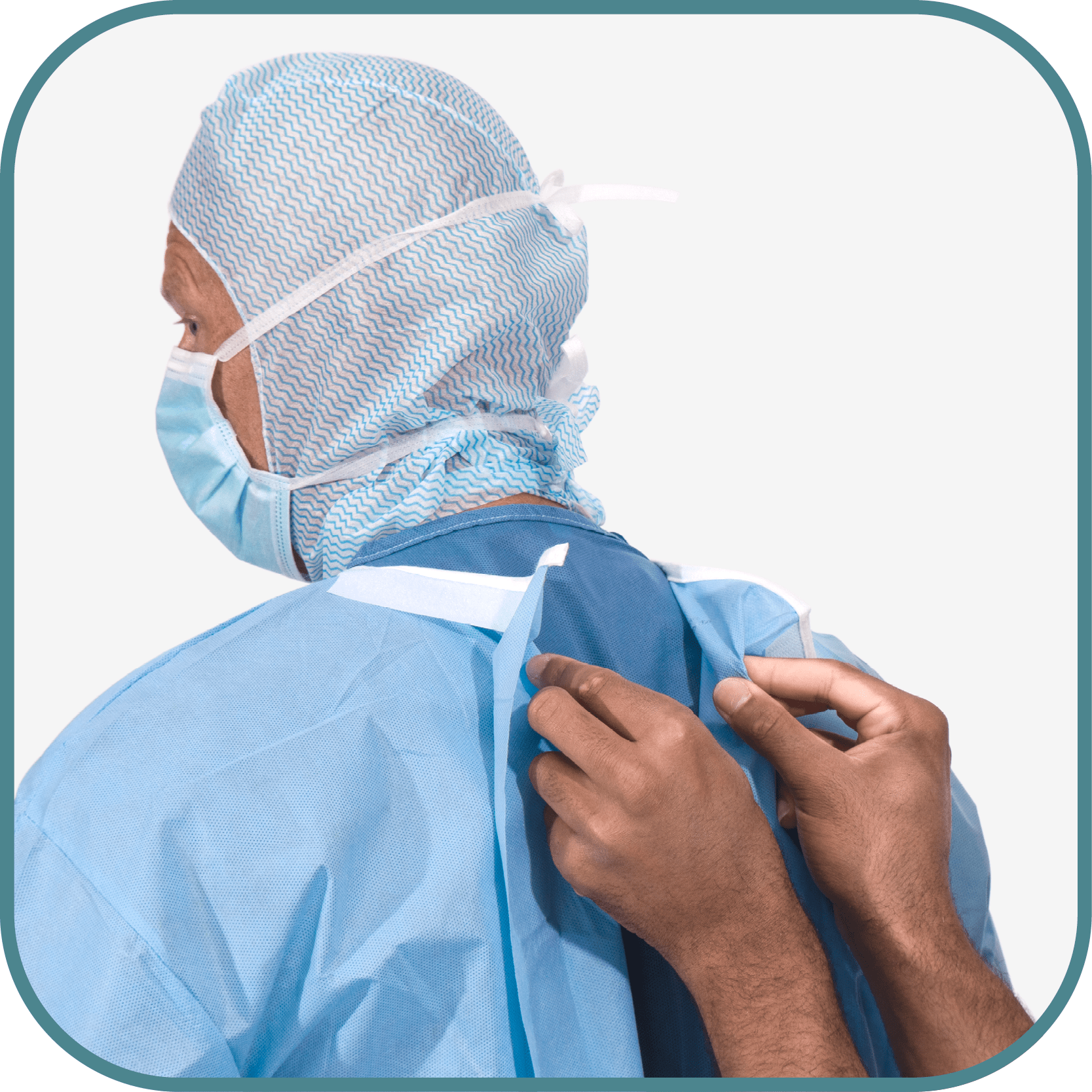 Donning guide OP-gowns - Step 5