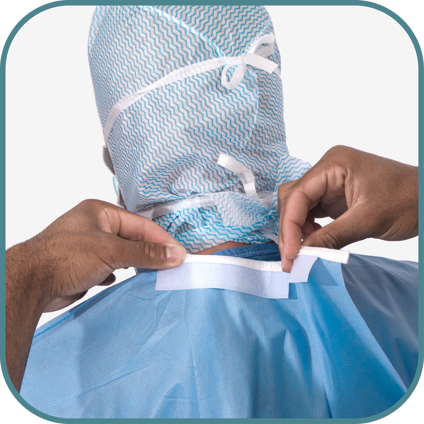 Donning guide OP-gowns - Step 6