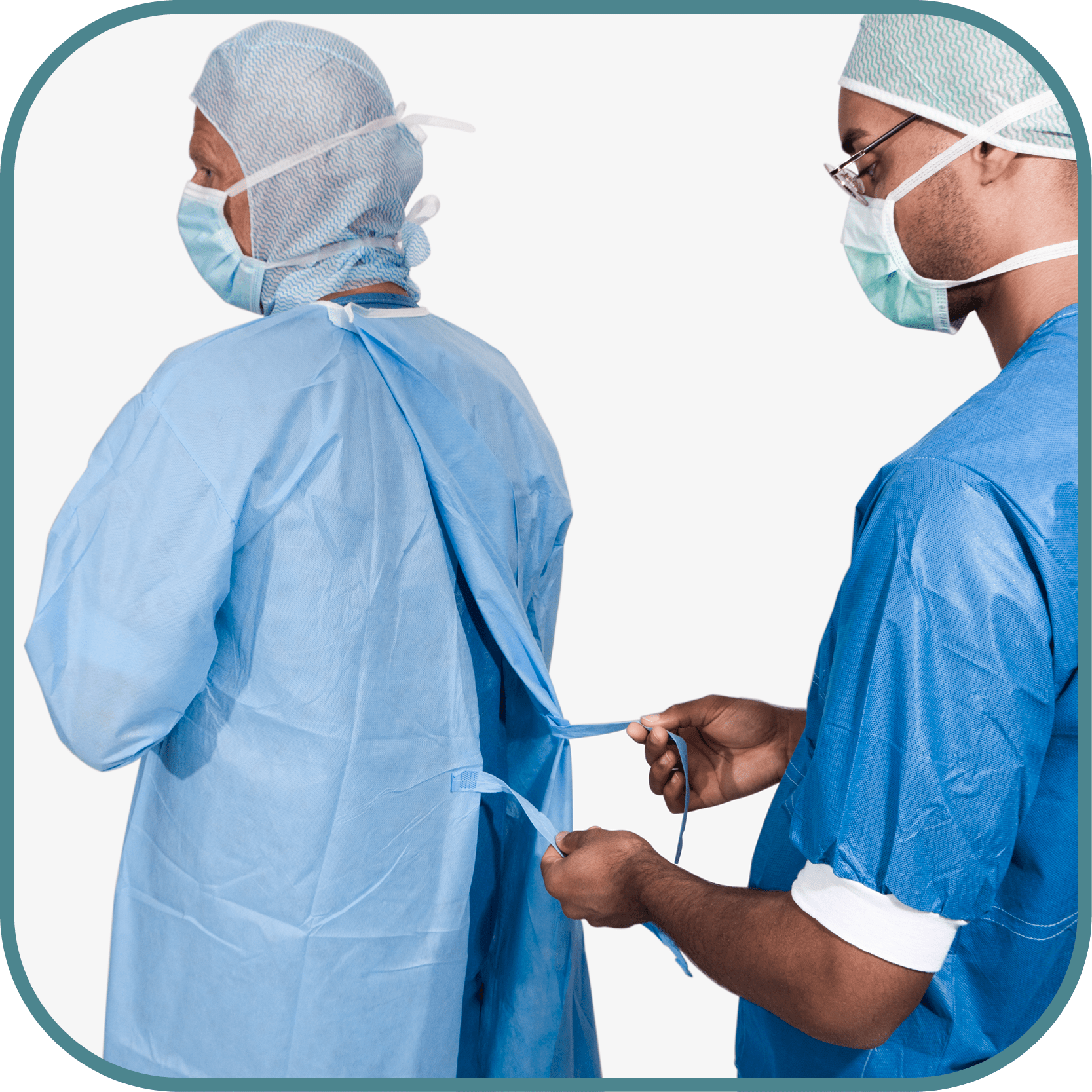Donning guide OP-gowns - Step 7