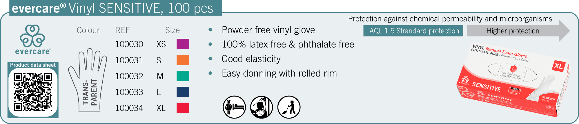 evercare Vinyl SENSITIVE, 100 pcs