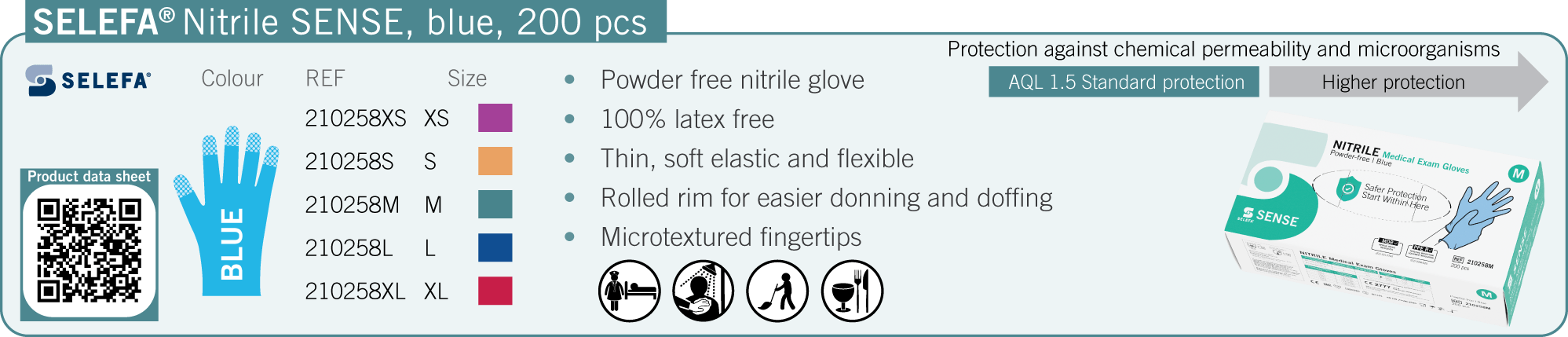 SELEFA Nitrile SENSE, blue, 200 pcs