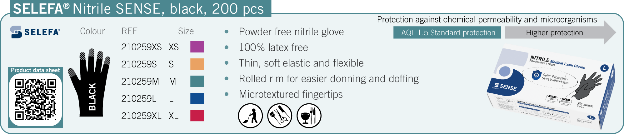 SELEFA Nitrile SENSE, black, 200 pcs
